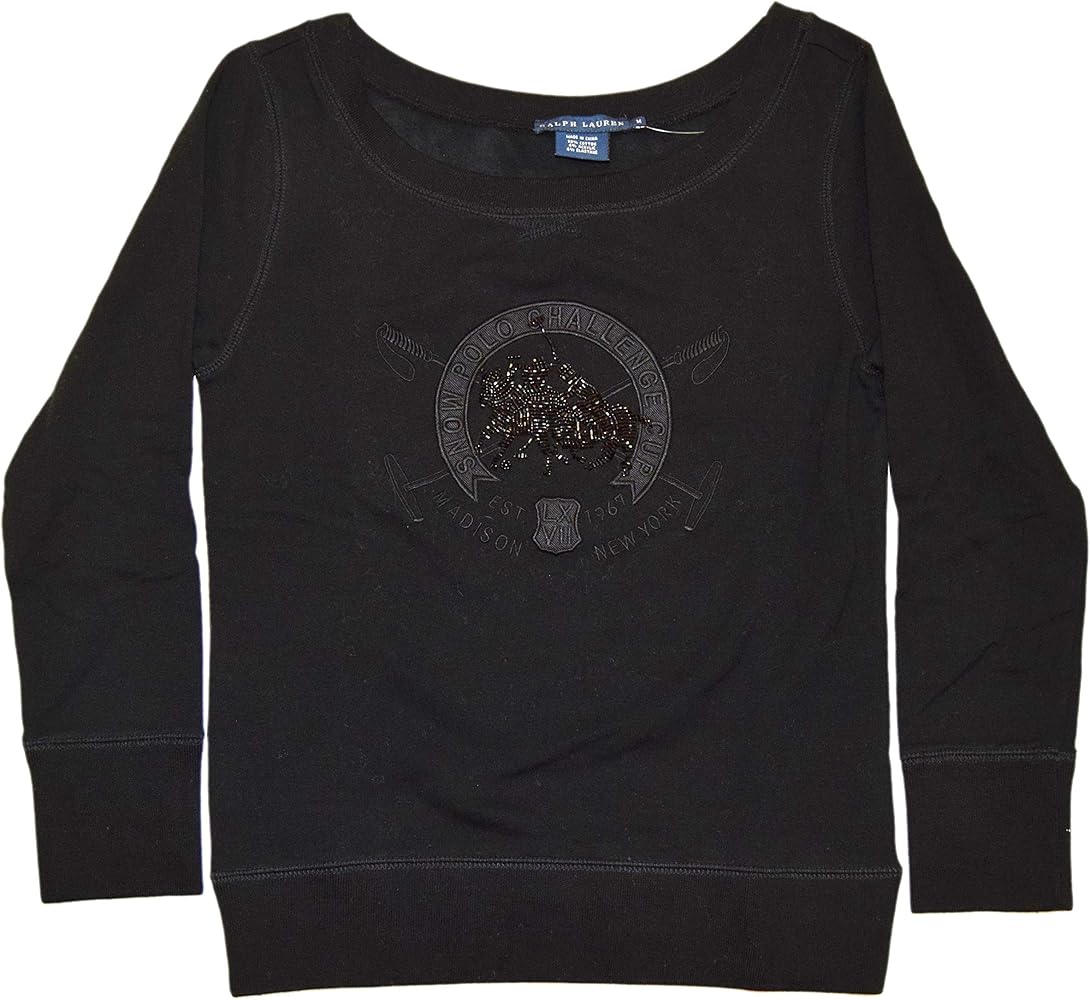 Ralph Lauren Polo Womens Big Pony Rhinestone Sweatshirt Sweater Black Medium Small $245