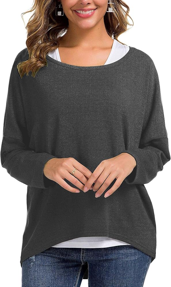 UGET Women's Oversized Baggy Tops Loose Fitting Pullover Casual Blouse T-Shirt Sweater Batwing Sleeve