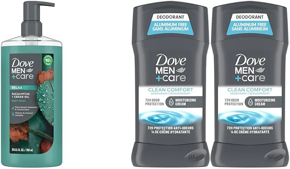 DOVE MEN + CARE Body Wash Eucalyptus + Cedar Oil to Rebuild Skin in the Shower & Deodorant Stick Moisturizing Deodorant For 72-Hour Protection Clean Comfort Aluminum