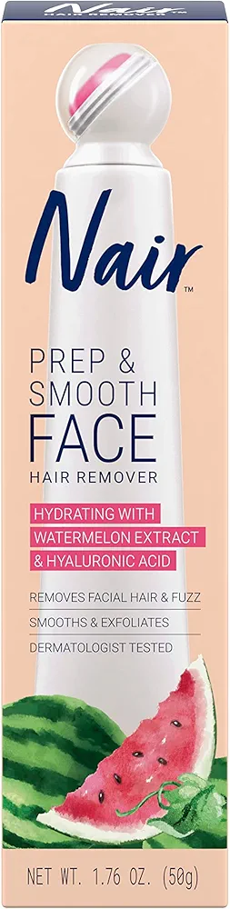 NAIR Prep & Smooth Face Exfoliating Depilatory Cream for Women - Effective Hair Removal for Smooth Skin with Hyaluronic Acid, 1.76 oz