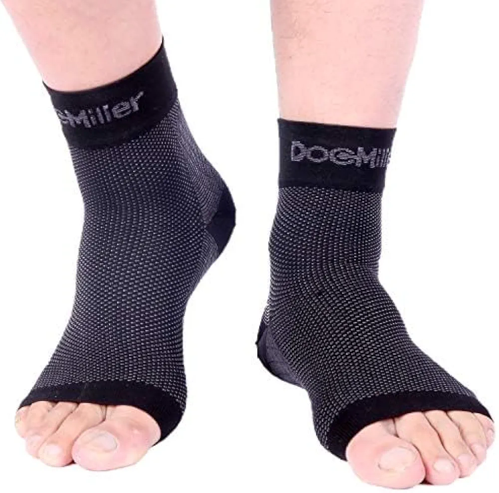 Doc Miller Foot Ankle Compression Sleeve Support for Pain Relief, Achilles Tendonitis, Neuropathy - Nano Socks for Women & Men, Toeless Socks - Compress Sleeves for Fatigue, Feet Relief