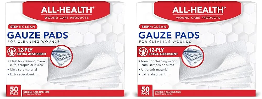 All Health Gauze Pads, 50 Pads, 3 X 3 | for Cleaning or Covering Wounds as Wound Dressing, Helps Prevent Infection (Pack of 2)