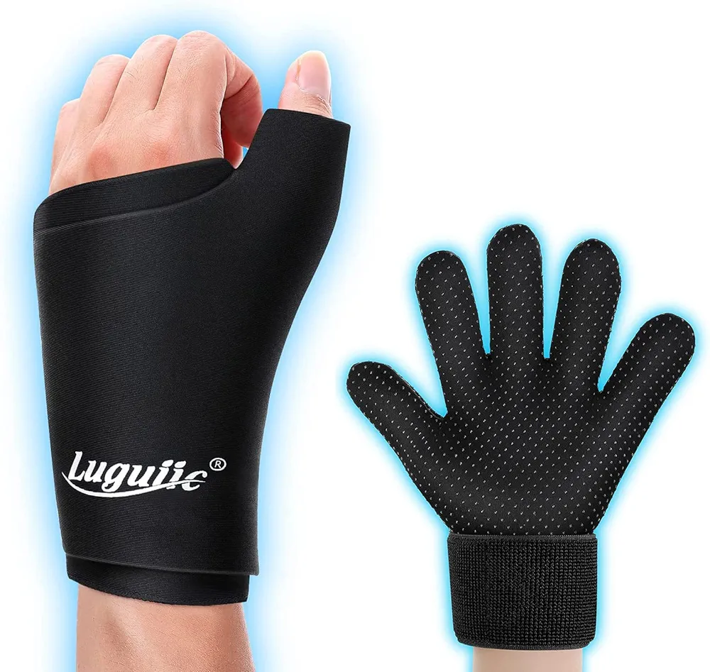 Wearable Thumb Wrist Ice Pack and Full Finger Arthritis Ice Glove Bundle