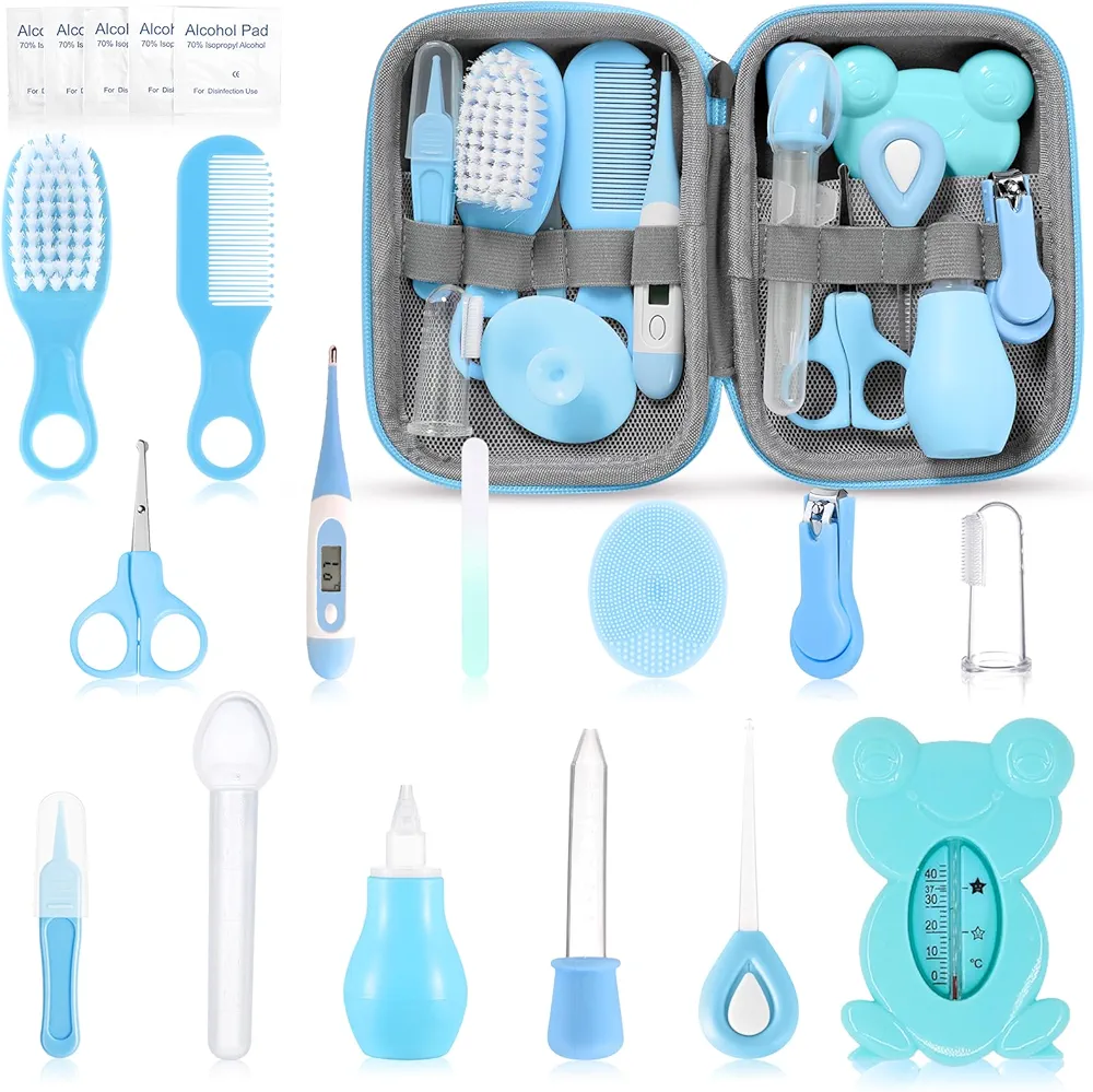 Baby Grooming Kit, 20 in 1 Baby Safety Care Set, Baby Essentials Kit, Portable Baby Hair Brush and Comb Set for Newborn Nursery Infant Toddlers Baby Boys Girls - Blue