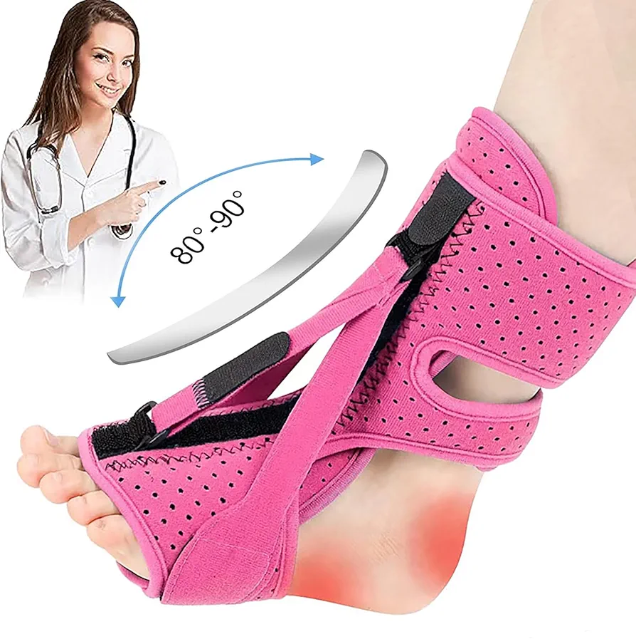 Valman Professional Plantar Fasciitis Night Splint - Provides Relief and Support for Plantar Fasciitis, Heel Spurs, Flat Feet - Comfortable Foot Brace for Nighttime Use (Pink)