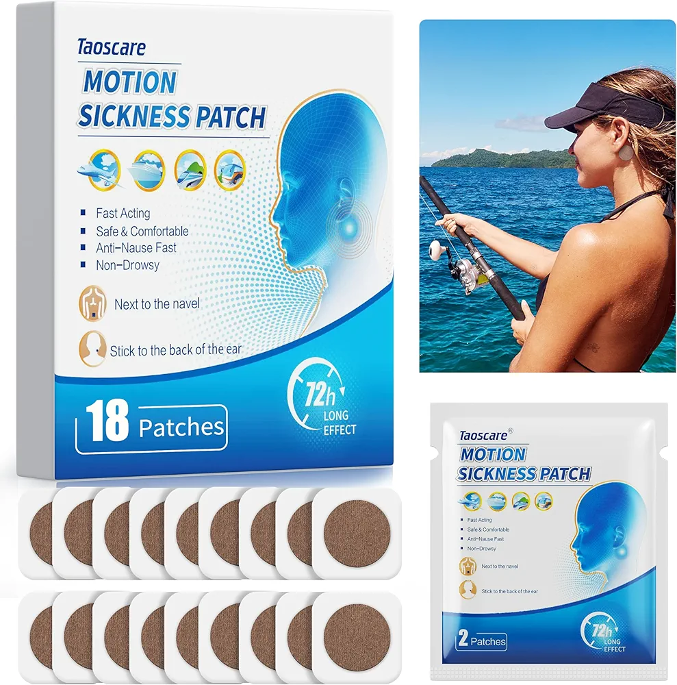 Motion Sickness Patches for Cruise, Sea Sickness Patch for Dizziness Vertigo & Nausea Relief, Kids and Adults Travel Essentials for Cruise/car/Airplane/Amusement Park Trip (18 Count)