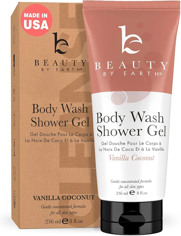 Vanilla Coconut Natural Shower Gel Body Wash - USA Made with Organic Ingredients, Moisturizing Natural Body Wash for Women, Gentle & Non Toxic Daily Wash for Sensitive Skin, Clean Body Soap Liquid