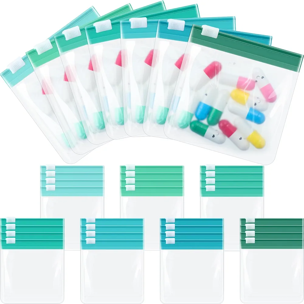 Sherr 35 Pcs Pill Pouch Bags Zippered Reusable Translucent Medicine Organizer Set Self Sealing Medicine Bag Travel Plastic Pill Bags with Slide Lock for Small Items Storage (Stylish Colors,Artistic)