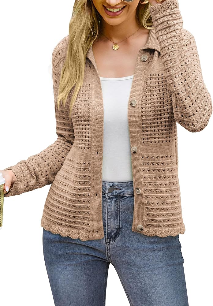 GRACE KARIN Cardigan Sweaters for Women Long Sleeve 2024 Fall Button Down Lightweight Cardigans for Women