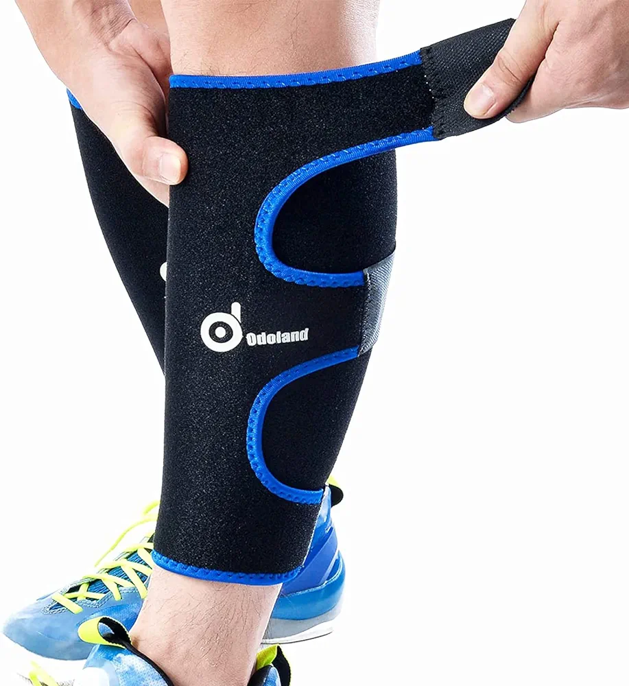 Odoland Calf Compression Sleeve Calf Brace for Calf Pain Relief Strain, Sprain, Tennis Leg and Calf Injury - Guard Leg and Adjustable Shin Splints Support for Sport Recovery Fitness and Running, Blue