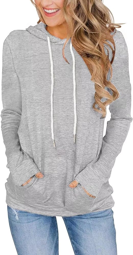 Women's Long Sleeve Hoodies Tops Lightweight Hooded Sweatshirts Pullover Casual Tunic Shirts with Pocket