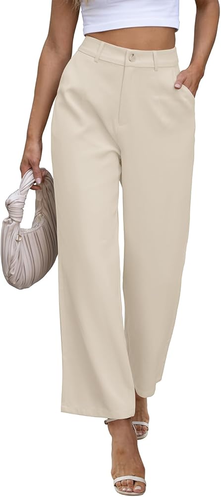 onlypuff Womens Casual Business Pants Wide Leg Palazzo Trousers High Waisted Straight Long Capris with Pockets