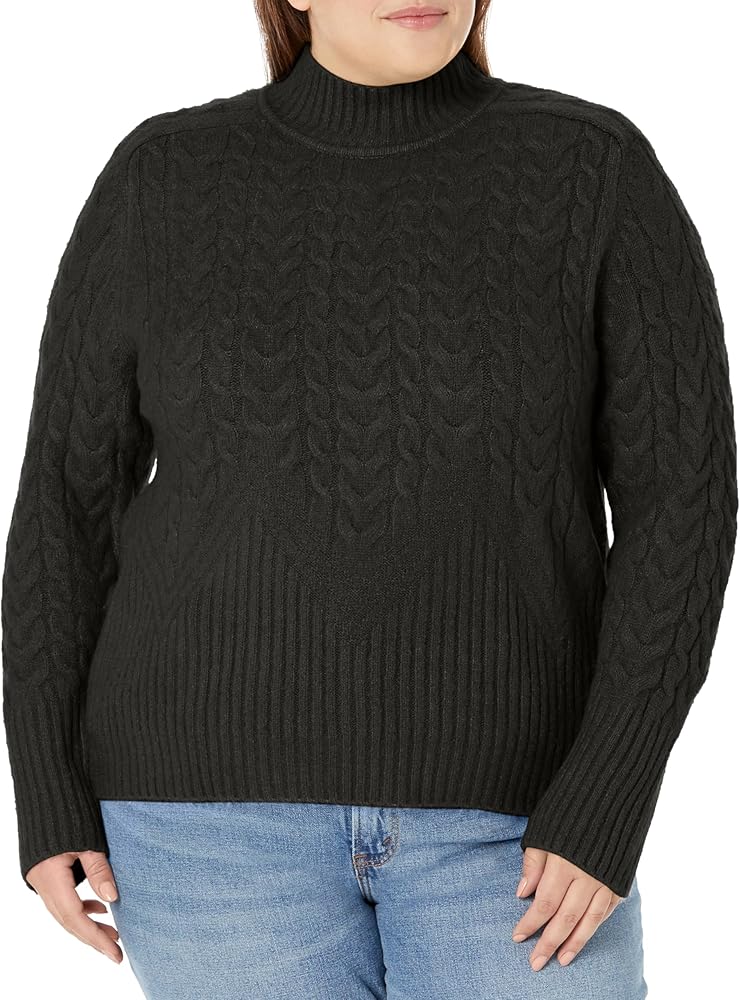 Calvin Klein Women's Plus Mock Neck Cable Sweater