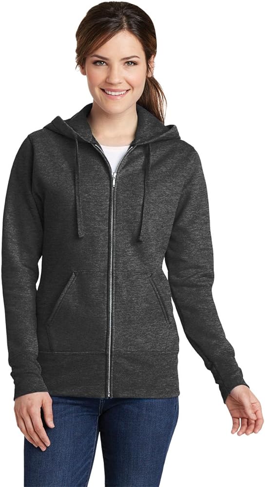 Port & Company Ladies Core Fleece Full-Zip Hooded Sweatshirt. LPC78ZH Dark Heather Grey