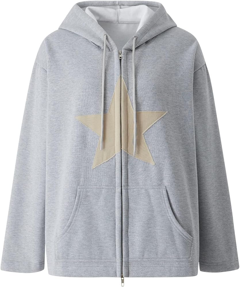 Arssm Women Y2k Hoodies Graphic Vintage Star Sweatshirt Streetwear Oversized Drawstring Zip Up Hooded Jacket