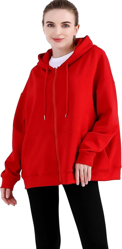 MAGICMK Women's Loose Zip-up Hoodie, Fashionable Casual Zip Oversized Sweatshirt Casual Drawstring Zip Up Hoodie with Pocket