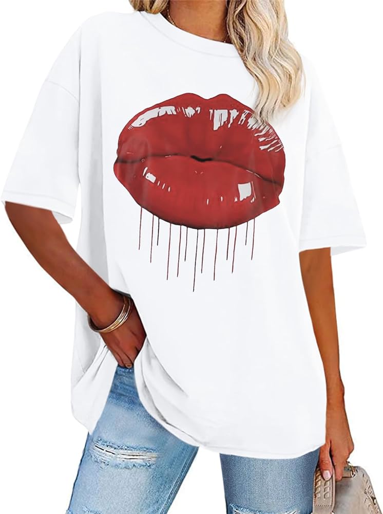 Womens Oversized Tshirt Graphic Tees Crew Neck Summer Short Sleeve Loose Fit Tops