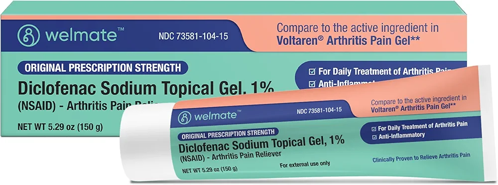 WELMATE - Arthritis Pain Reliever - Diclofenac Sodium Topical Gel 1% - Arthritis Relief - Over-The-Counter Medication - FSA & HSA Approved - Pain Relief Cream/Gel - Mobility Aids - 5.29 oz (150g)