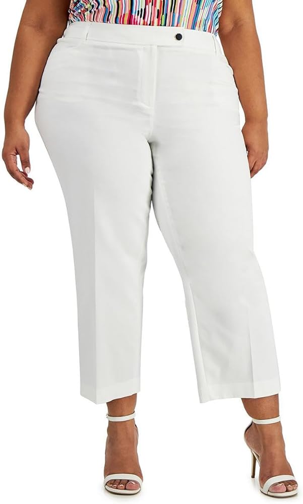 Anne Klein Womens Plus Straight Leg Ankle Cropped Pants White 22W