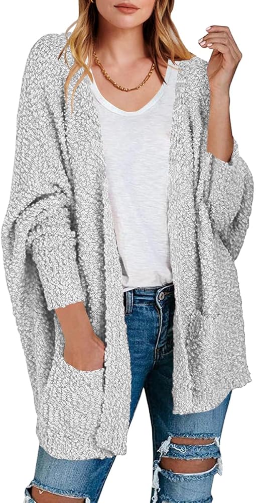 ANRABESS Women Open Front Fuzzy Batwing Sleeve Lightweight Oversized Loose Cozy Knit Cardigan Sweaters 2024 Fall Outfits