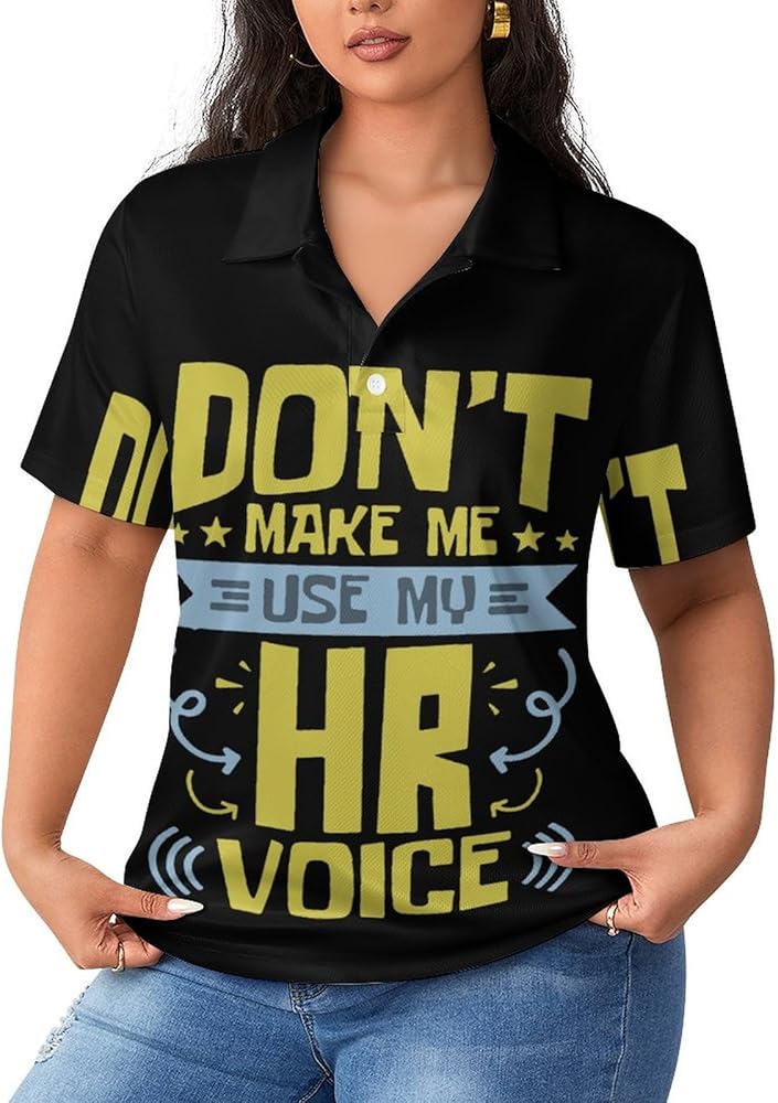 Human Resources HR Voice Casual Polo Shirts for Women V Neck Blouses Tops Quick Dry Athletic Tees Work