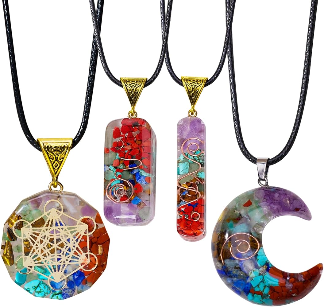 Runyangshi 7 Chakra Orgonite Pendant Healing Crystals Energy Chakra Pendant Reiki Necklace Meditation Yoga for Women Men Christma Gift