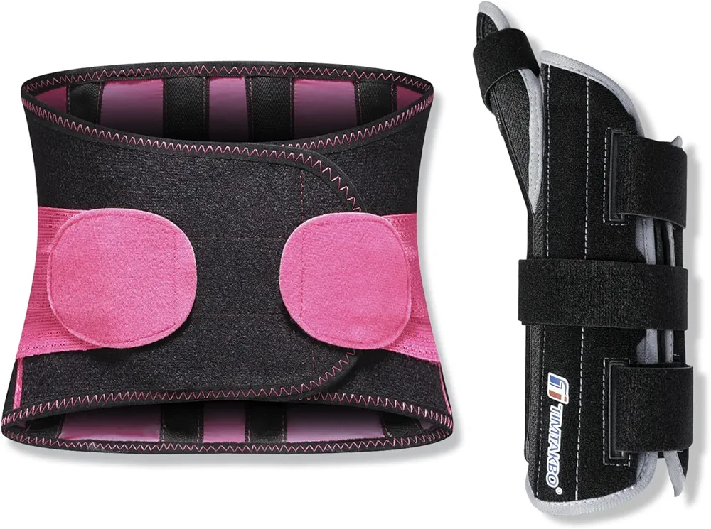 TIMTAKBO Bundle of Pink Back Braces, Thumb Wrist Brace Splint Right Hand Black and Gray Middle Size