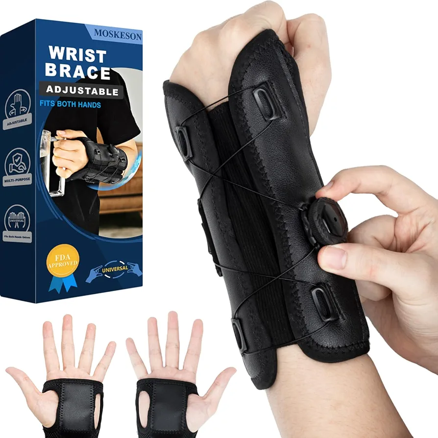 Wrist Brace for Carpal Tunnel, Adjustable Night Wrist Sleep Support Brace with Splints Both Hands, Hand Brace for Arthritis Tendonitis Sprains, Relief for Carpal Tunnel Syndrome Pain（Black）