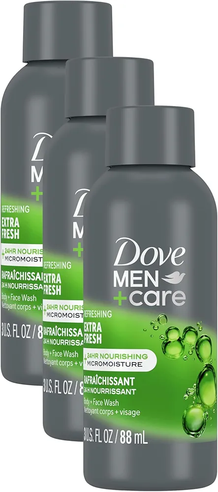 Dove Refreshing Extra Fresh with 24-Hour Nourishing Micromoisture Technology Body Wash for Men 3 oz (Pack of 3)