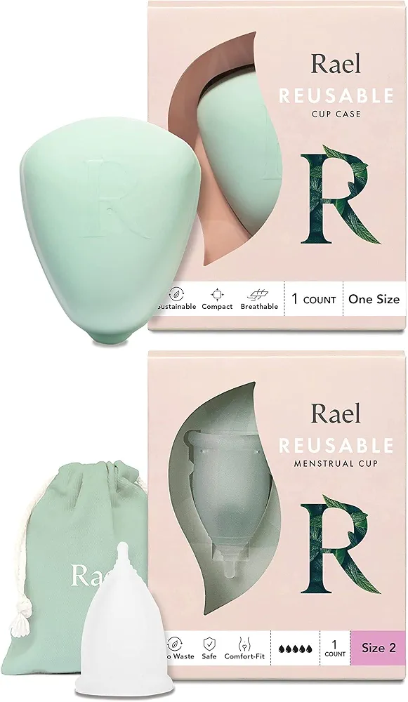 Rael Reusable Bundle - Reusable Menstrual Cup Case (One Size) & Reusable Cup for Heavy Flow (Size 2)