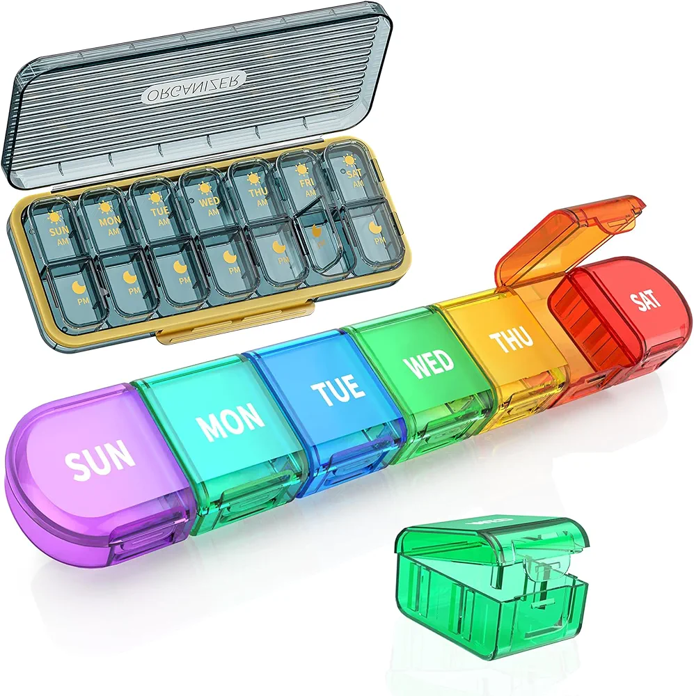 Acedada Rainbow Weekly Pill Orgnaizer + Acedada Blue 7 Day Am Pm Pill Organizer