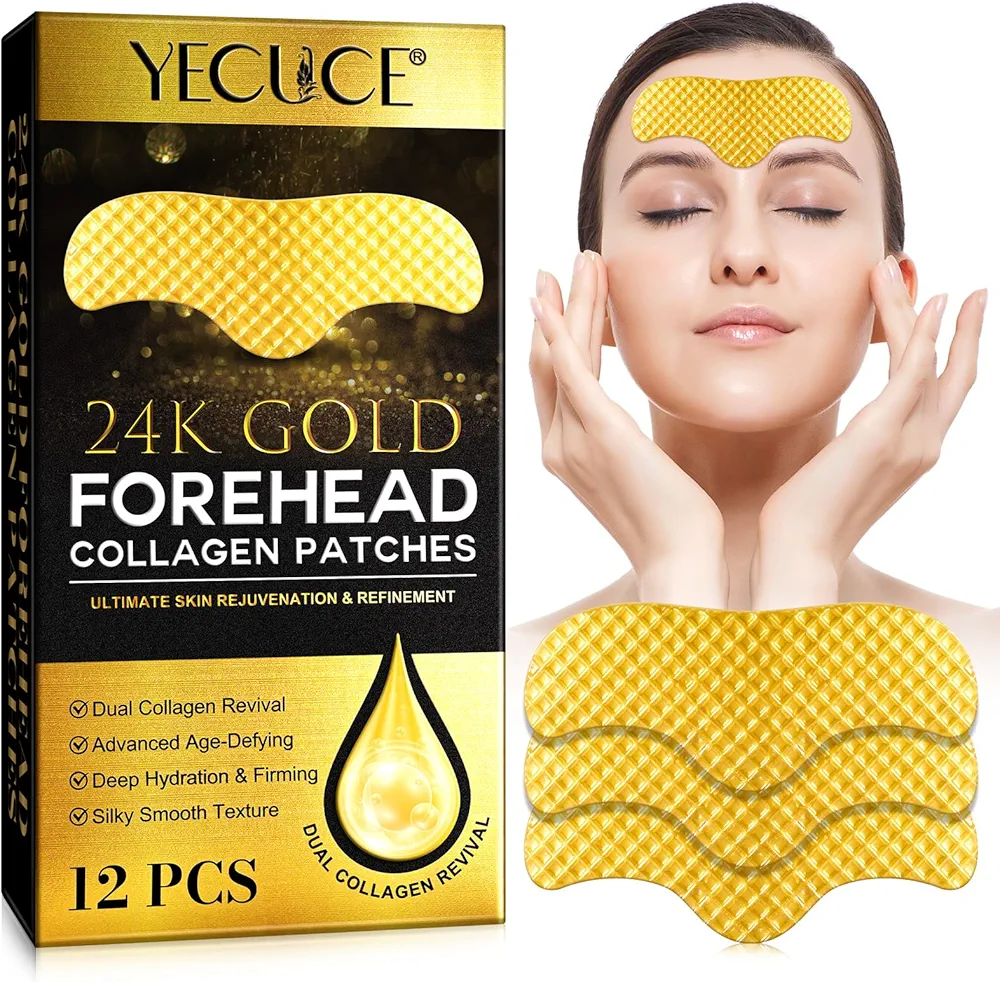 Forehead Wrinkle Patches 12pcs, Facial Patches Forehead, 24k Gold Forehead Collagen Patches with Collagen, Aloe, Vitamin E Deep Hydration & Firming (Gold)