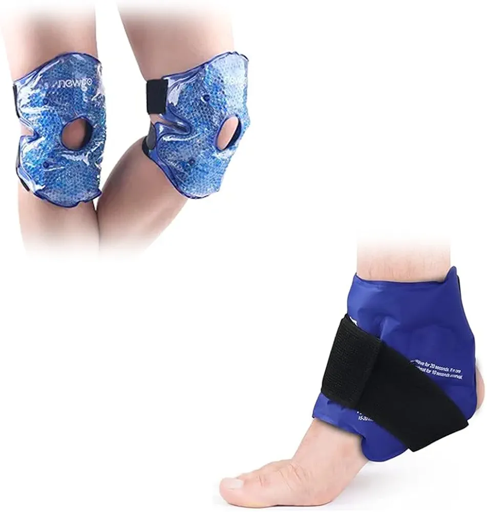 NEWGO Bundle of Knee Ice Pack and Ankle Ice Wrap Blue