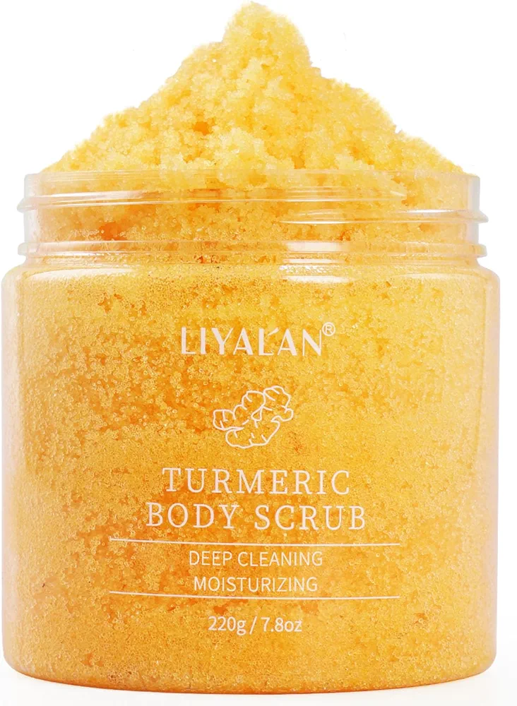 Liyalan Turmeric Body Scrub Moisturizing and Exfoliating Body, Face, Hand, Foot Scrub,Nourishes Skin,Deep Cleansing 7.8oz