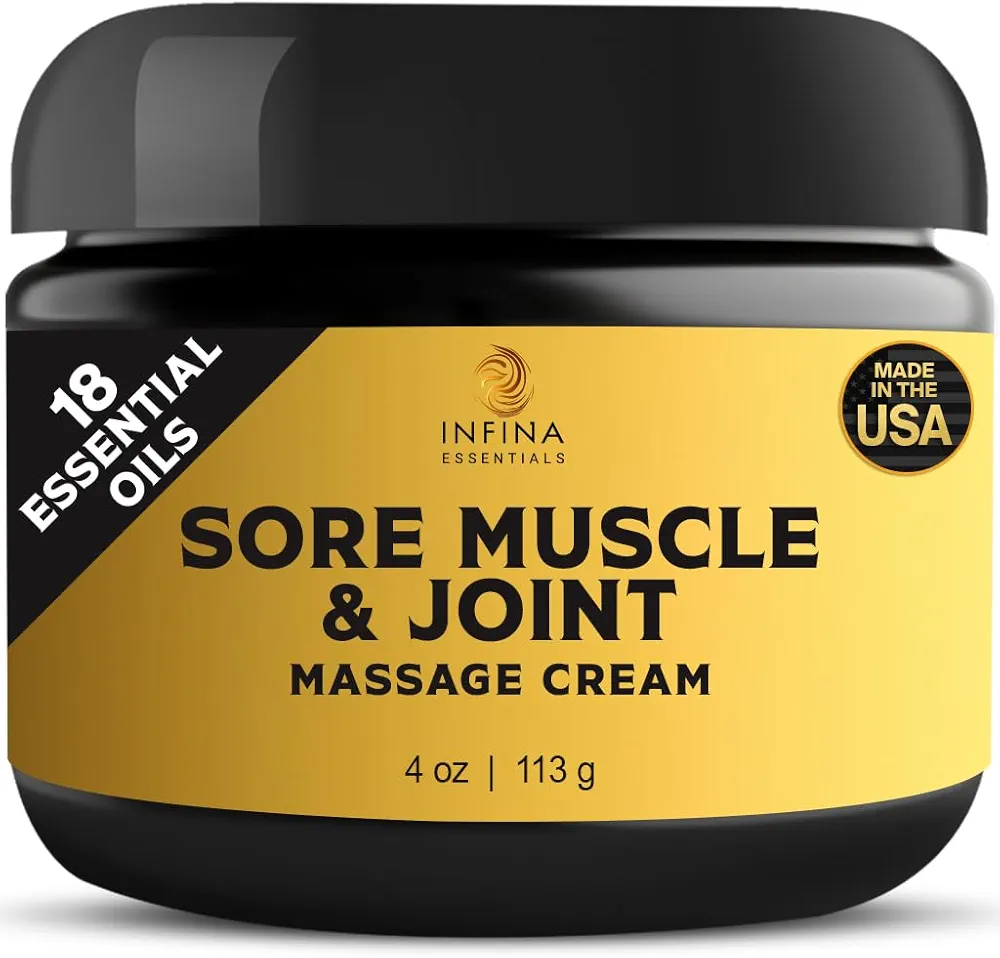 Sore Muscle & Joint Cream - Soothing Massage Relief for Neck, Back, Hands, Feet - Warming Hot Cream with Natural Essential Oils, Deeply Penetrates for Soreness & Discomfort - 4 oz