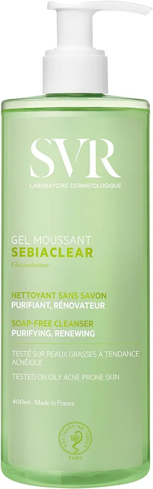 SVR Sebiaclear Foaming Gel - Gluconolactone Face & Body Cleanser - Soap-free Wash for Sensitive Oily Skin - Eliminates Impurities & Excess Sebum Without Drying the Skin, with PHA - 13.5 fl.oz