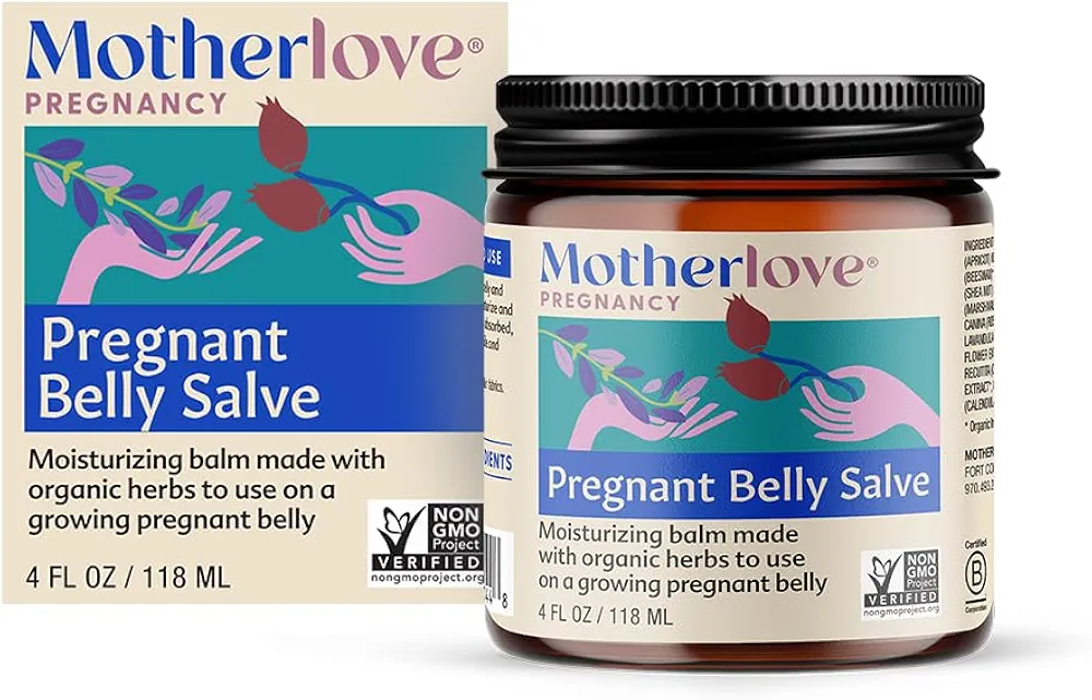 Motherlove Pregnant Belly Salve (4 oz) Moisturizing Balm to Use on Growing Belly—Non-GMO & Organic Herbs