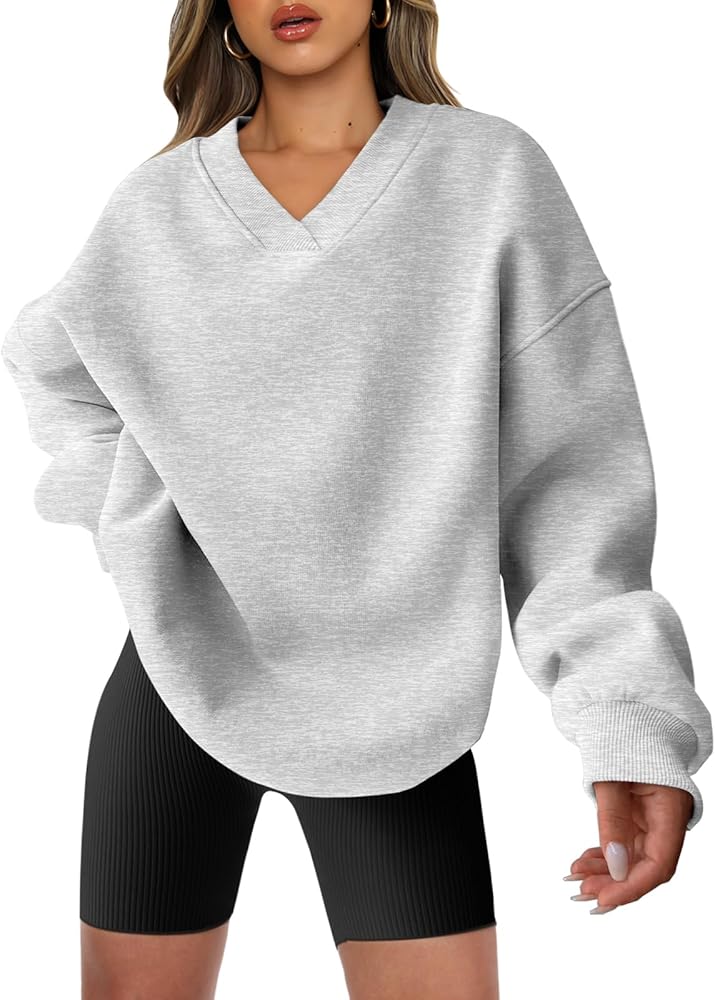 ANRABESS Women Oversized Sweatshirt Hoodies Casual V Neck Long Sleeve Shirts Fleece Pullover Tops Fall Teens Preppy Clothes