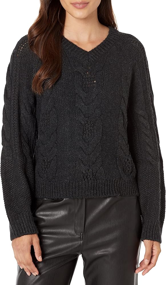 The Drop Women's Weston V-Neck Mixed Cable Pullover Sweater