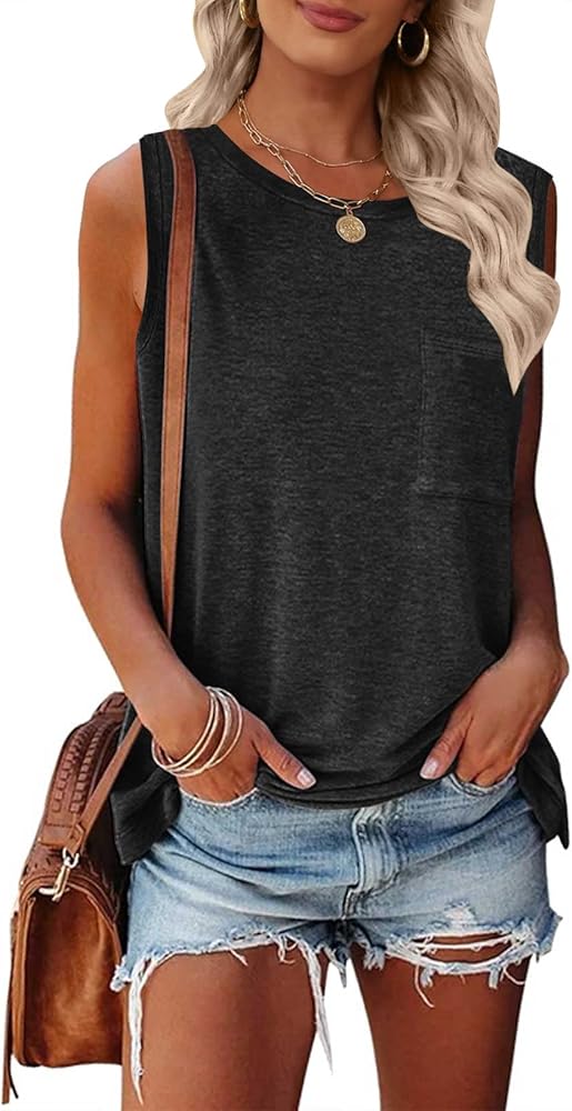 TECREW Women's Summer Sleeveless Crew Neck Tank Tops Casual Basic T Shirts Blouse