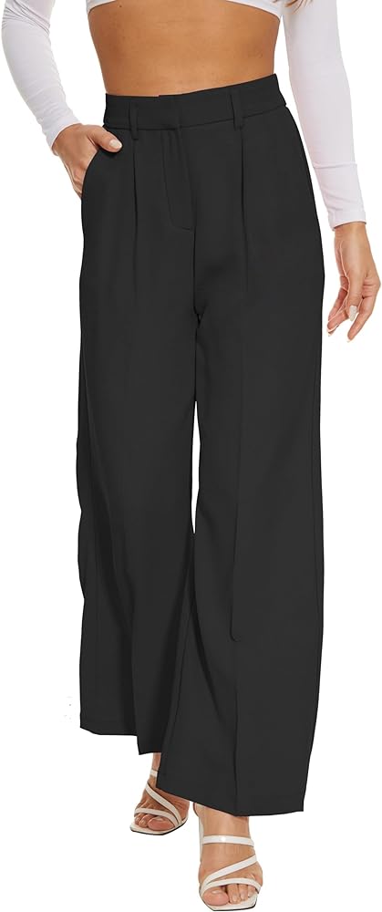 FUNYYZO Women Suit Pants Wide Leg Pants High Elastic Waisted in The Back Business Work Trousers Long Straight