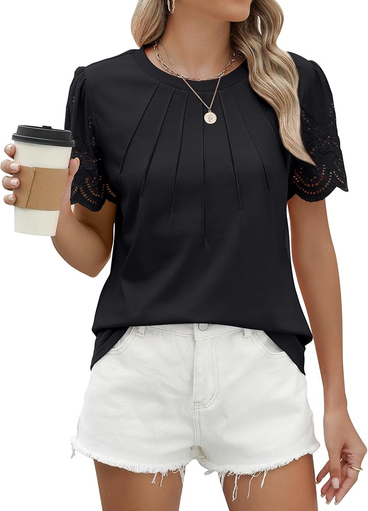 Blooming Jelly Women's Dressy Casual Blouses Business Work Tops Lace Short Sleeve Shirts Trendy Summer Outfits 2024