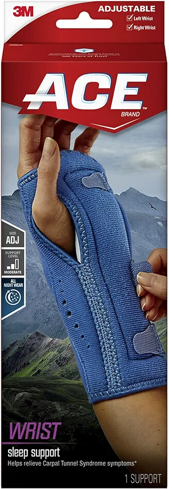 ACE Night Wrist Sleep Support, Adjustable, Blue, Helps Provide Relief from Symptoms of Carpal Tunnel Syndrome, and other Wrist Injuries