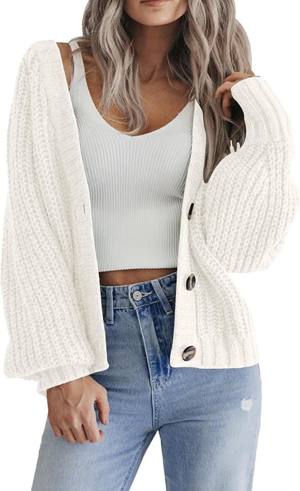 Zeagoo Women's 2024 Fall Chunky Knit Cardigans Open Front Long Sleeve V Neck Button Loose Cardigan Sweaters