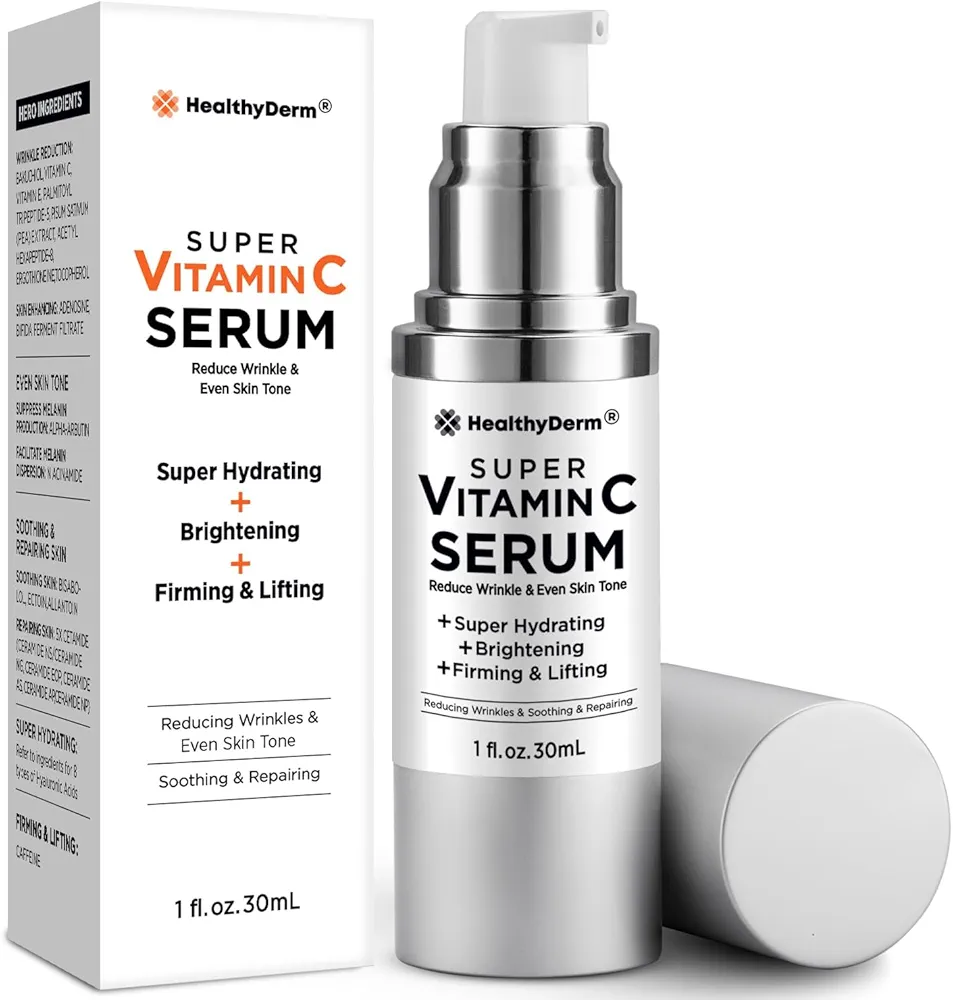 Super Vitamin C Serum for Women Over 70: Vitamin C, Hyaluronic Acid, Vitamin E, Caffeine, Hydrating, Lifting, Face Wrinkle & Age Spots Reduction