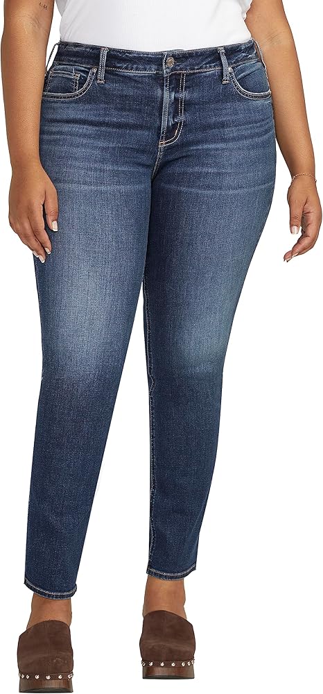 Silver Jeans Co. Women's Plus Size Elyse Mid Rise Comfort Fit Straight Leg Jeans