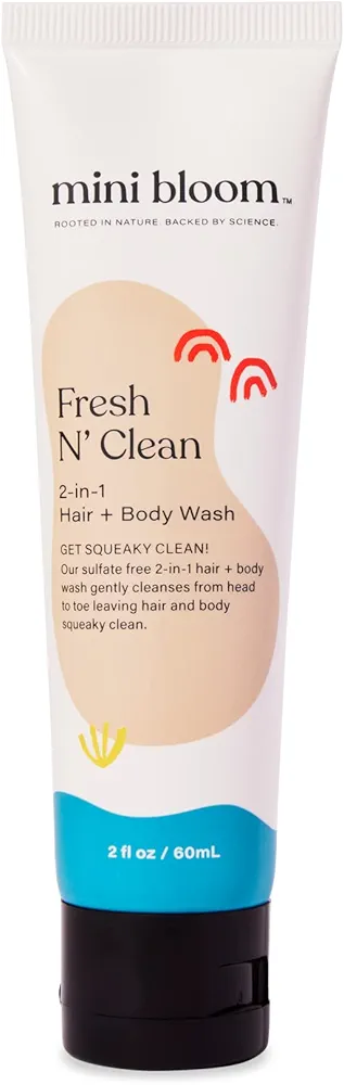 Fresh N’ Clean 2-in-1 Hair + Body Wash Shampoo Sulfate-Free Baby & Kid Safe Aloe leaf, Chamomile extract, Lavender & Botanicals - Travel Size