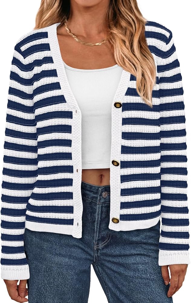 LILLUSORY Cardigan Sweaters for Women Lightweight Striped Long Sleeve Button Down Summer Fall&Winter Outfits Clothes 2024