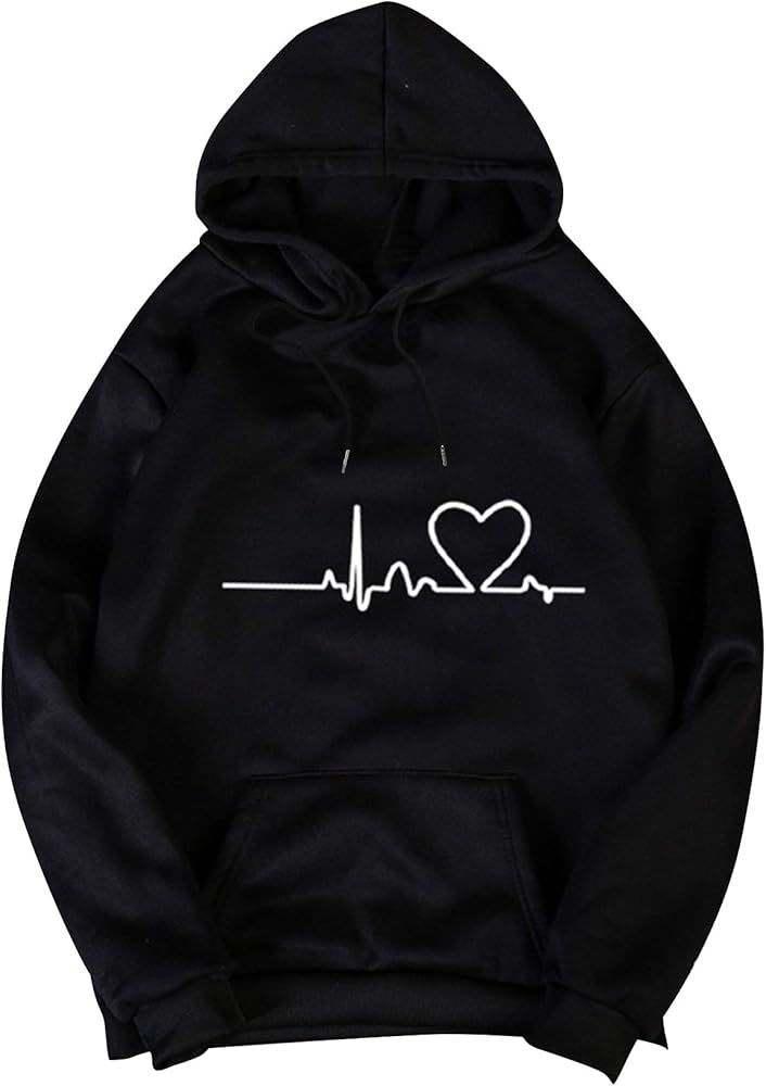 Floerns Women's Drawstring Hoodie Long Sleeve Heart Print Pullovers Sweatshirt