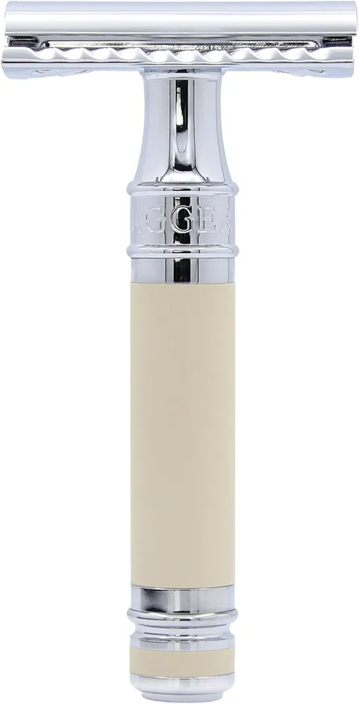 Edwin Jagger DES87RCBLAMZ Double Edge Safety Razor, Ivory Rubber Coated, Short Handle